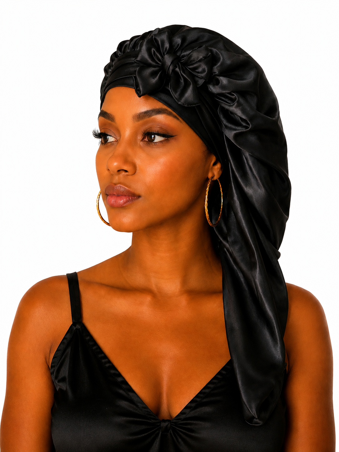 Long Hair Satin Bonnet Hat Cap With Stretchy Adjustable Tie