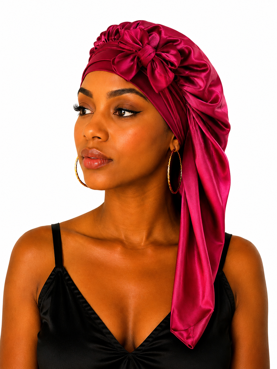 Long Hair Satin Bonnet Hat Cap With Stretchy Adjustable Tie