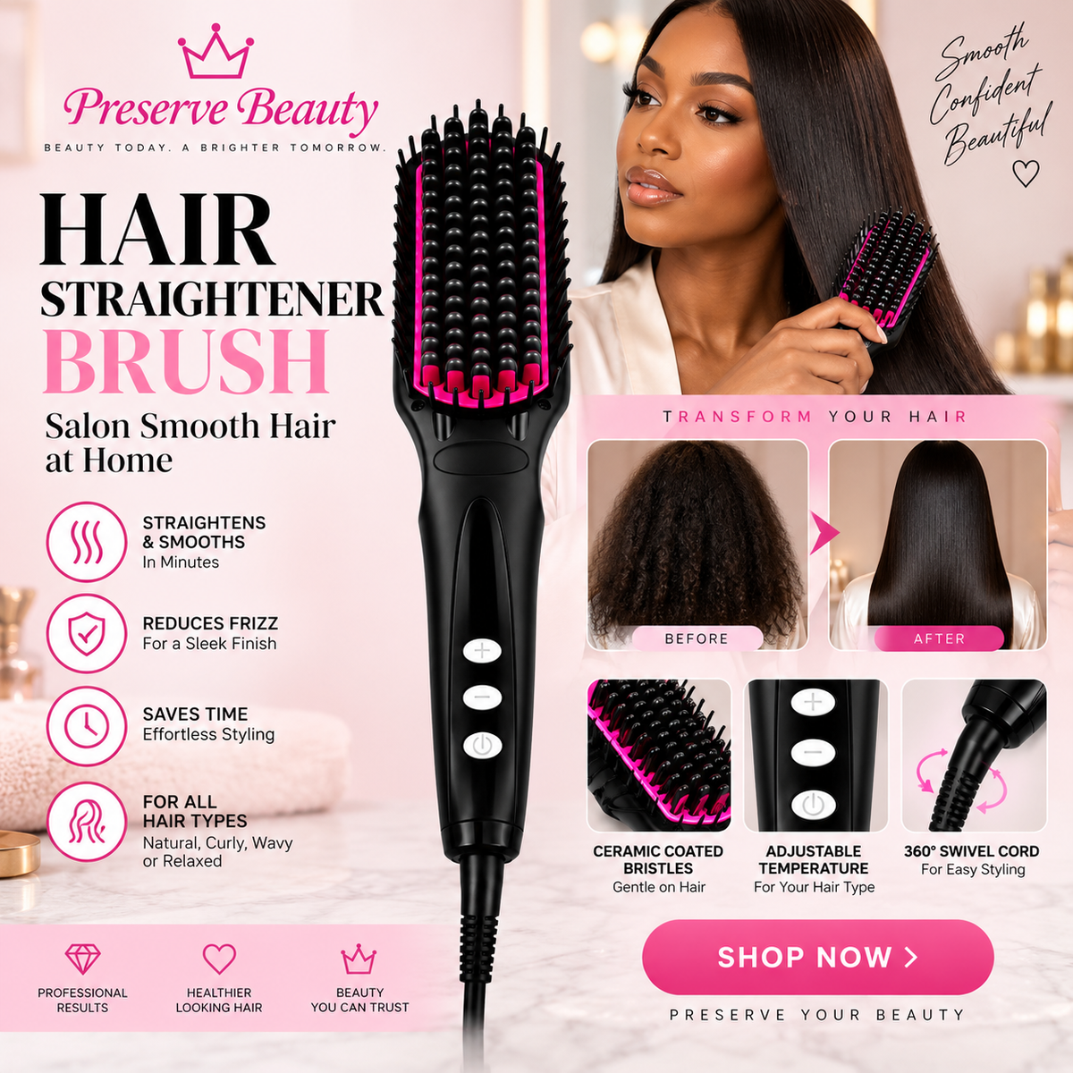Preserve Beauty Hair Straightener Brush packaging