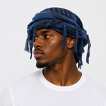 Halo turban durag in navy blue, side profile