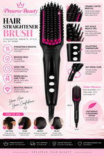 Hair straightener brush features — ceramic bristles, adjustable temperature, 360 swivel cord