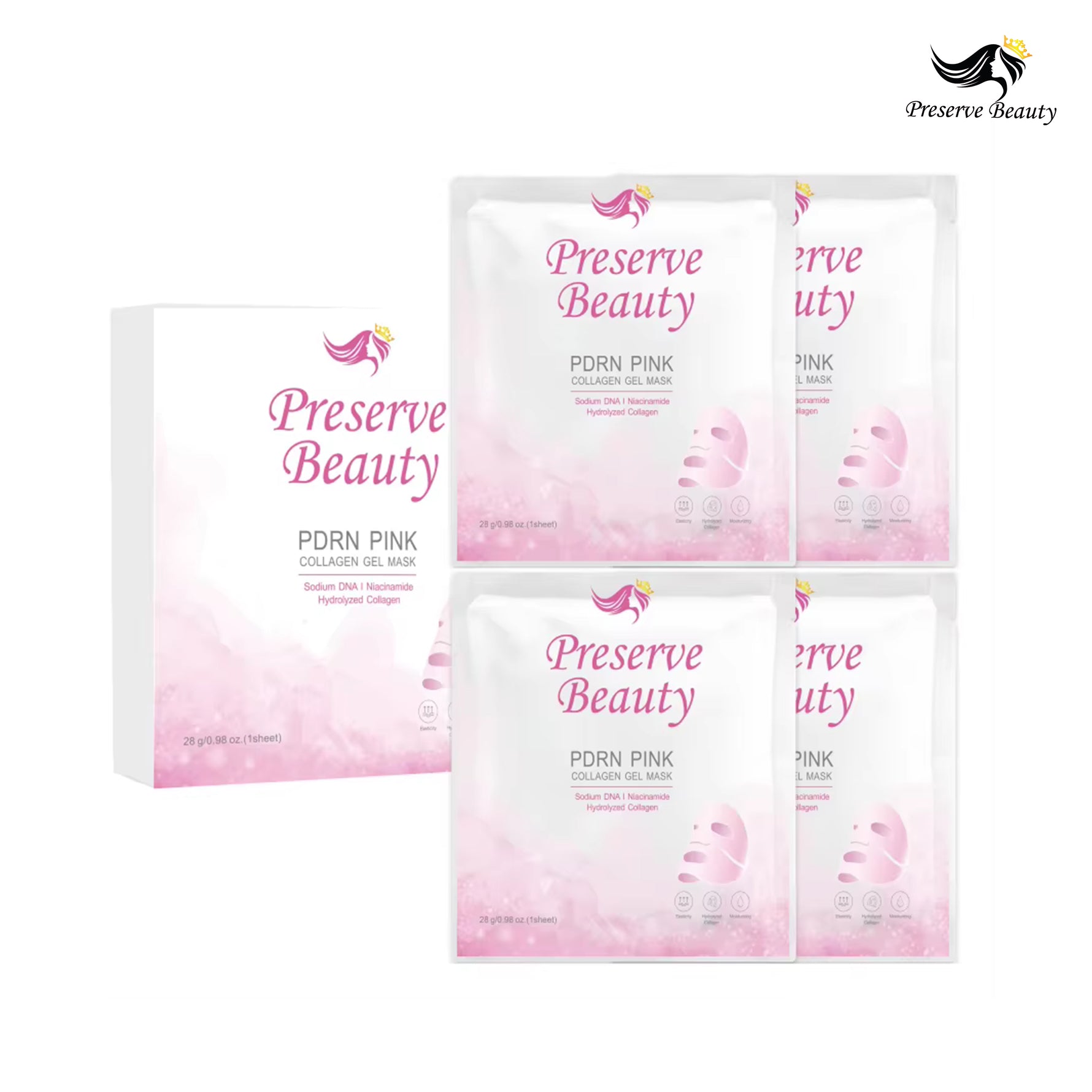 Preserve Beauty Pink Peptide PDRN Serum, anti-aging and hydrating facial skincare with luxury packaging