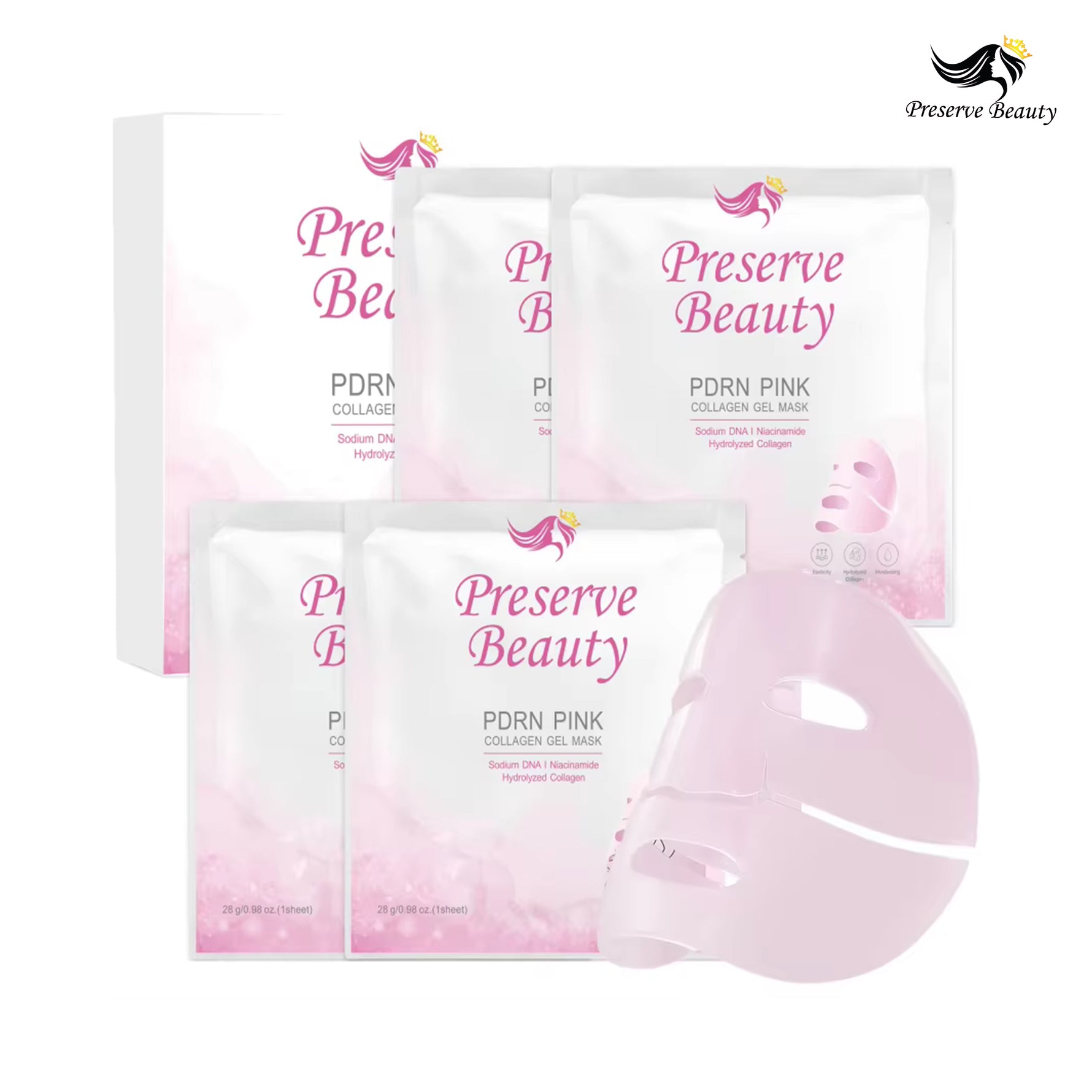 Preserve Beauty Pink Peptide PDRN Serum, anti-aging and hydrating facial skincare with luxury packaging